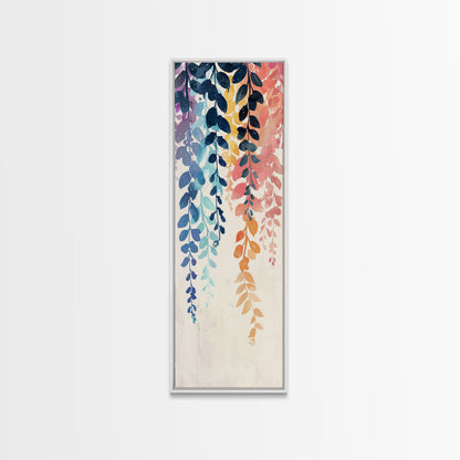 Colorful Leaves Hanging From Branches - Skinny Art Tall Art Framed Canvas Print Japanese Style Art Ukiyo-e Art