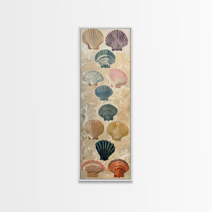 Colorful Shells On Textured Background Skinny Art Wood Block Print Japanese Style Art Framed Canvas Print Tall Art Ukiyo-e Art
