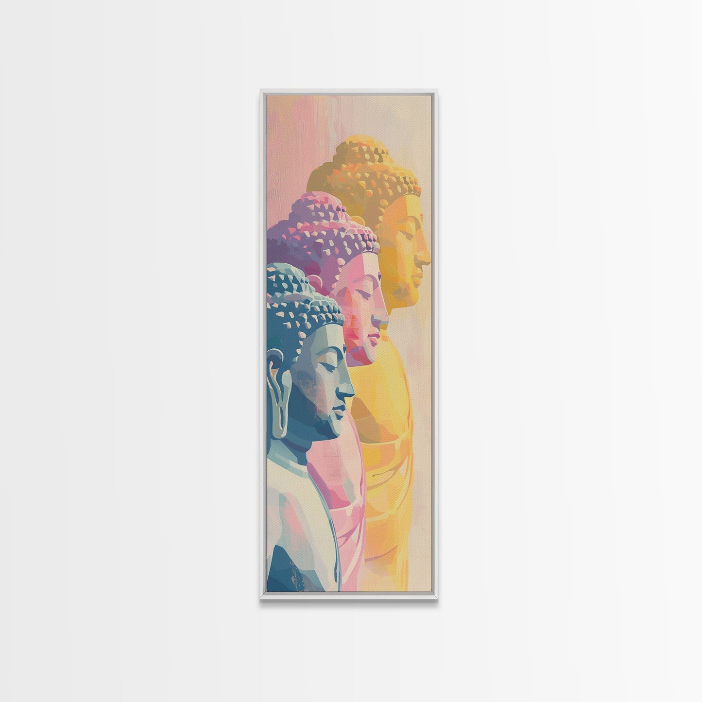 Colorful Buddha Statues Skinny Art Wood Block Print Japanese Style Art Framed Canvas Print Tall Art Ukiyo-e Art