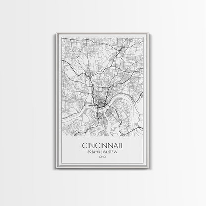 Cincinnati Street Map, Ohio Map, City Map Art, Minimalist Art, Wall Art, Canvas Print, Canvas Wall Art, Travel Wall Décor, Gift For Her