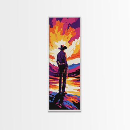 Bold Cowboy Sunset Canvas Print pink orange wall art southwest wall art extra wide art rustic decor farmhouse art tall narrow art