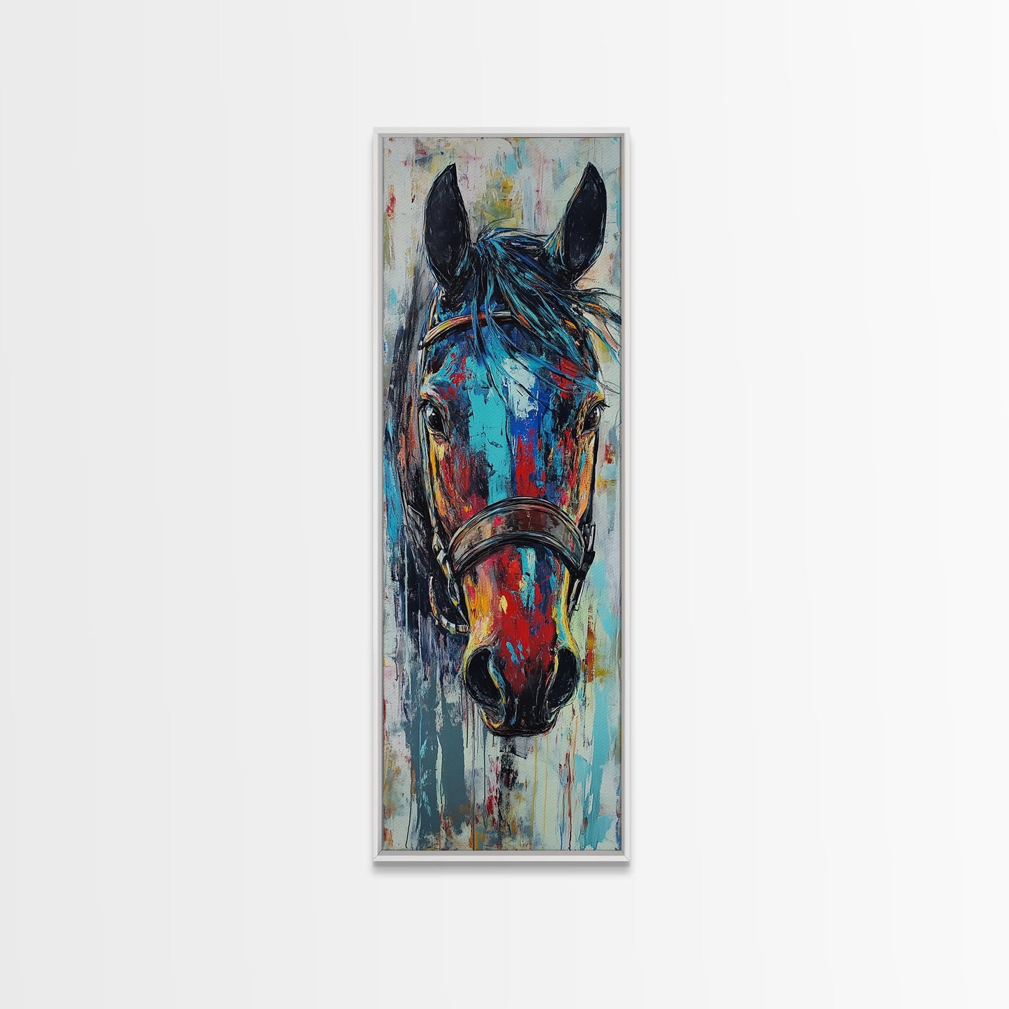 Abstract Horse Portrait Framed Canvas Print Moody Art Rustic Wall Art Southwest Wall Art Extra Tall Narrow Art