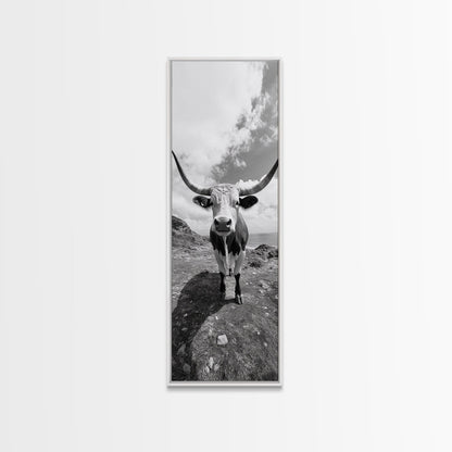 Texas Longhorn Art, Canvas Print, rustic decor, bull and bear art, cowboy western wall art, farmhouse decor, barn landscape oil painting