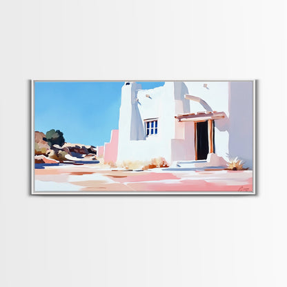 Adobe house, southwest art, rustic decor, framed canvas print, landscape painting, minimalist art, extra wide art, Joshua tree art