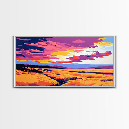 Golden Meadow, landscape painting, farmhouse art, moody art, above bed wall art, wabi sabi art, extra wide art, framed canvas print