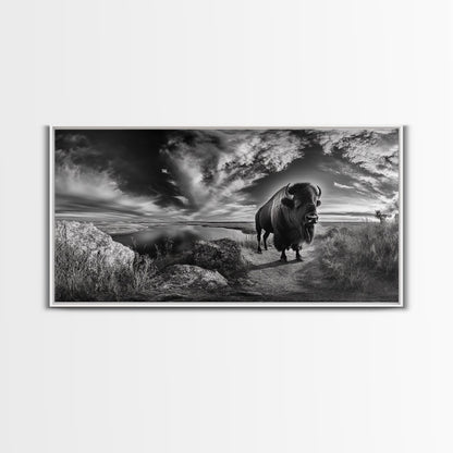Bison Landscape, Southwest Wall Art, Rustic Wall Art, Moody Art, Panoramic Art, Extra Wide Art, Nature Wall Art, Framed Canvas Print