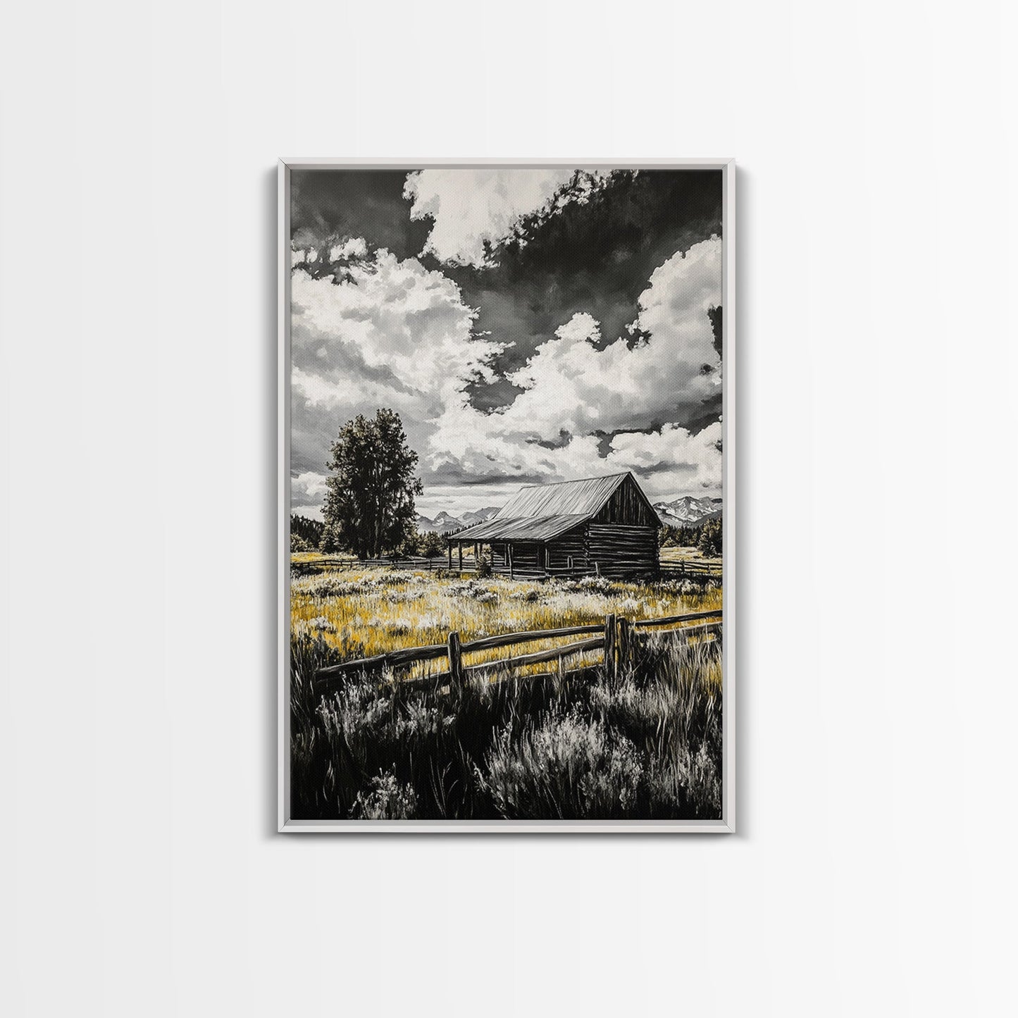 Rustic Barn, Farmhouse Art, Canvas Print, rustic wall art, barn landscape oil painting, smoky mountain art, wabi sabi wall art, vintage Christmas