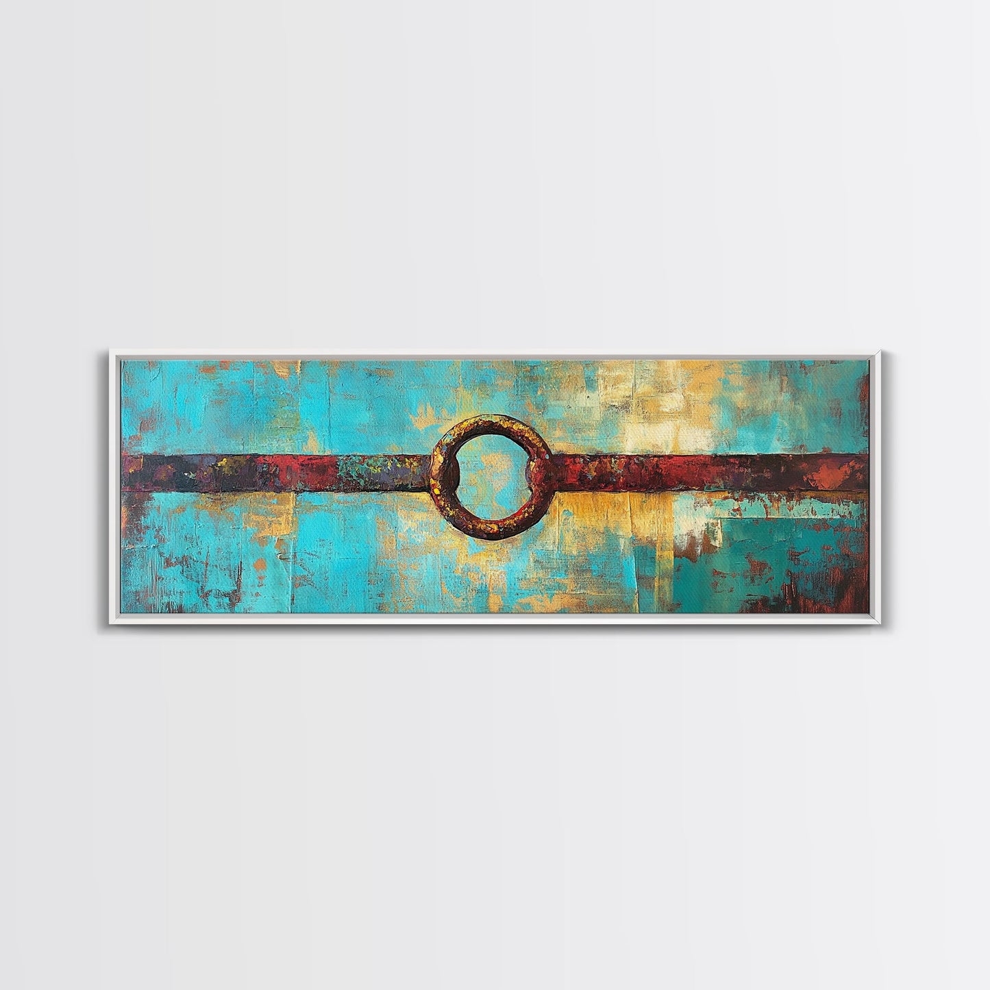 Abstract Metal Ring, geometric wall art, southwest wall art, rustic decor, moody art, tall narrow art, wabi sabi art, Framed Canvas Print