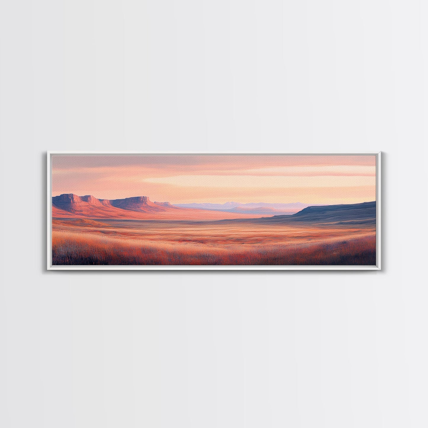 Mountain painting, landscape painting, southwest wall art, extra wide art, panoramic art, framed canvas print, Joshua tree art, moody art