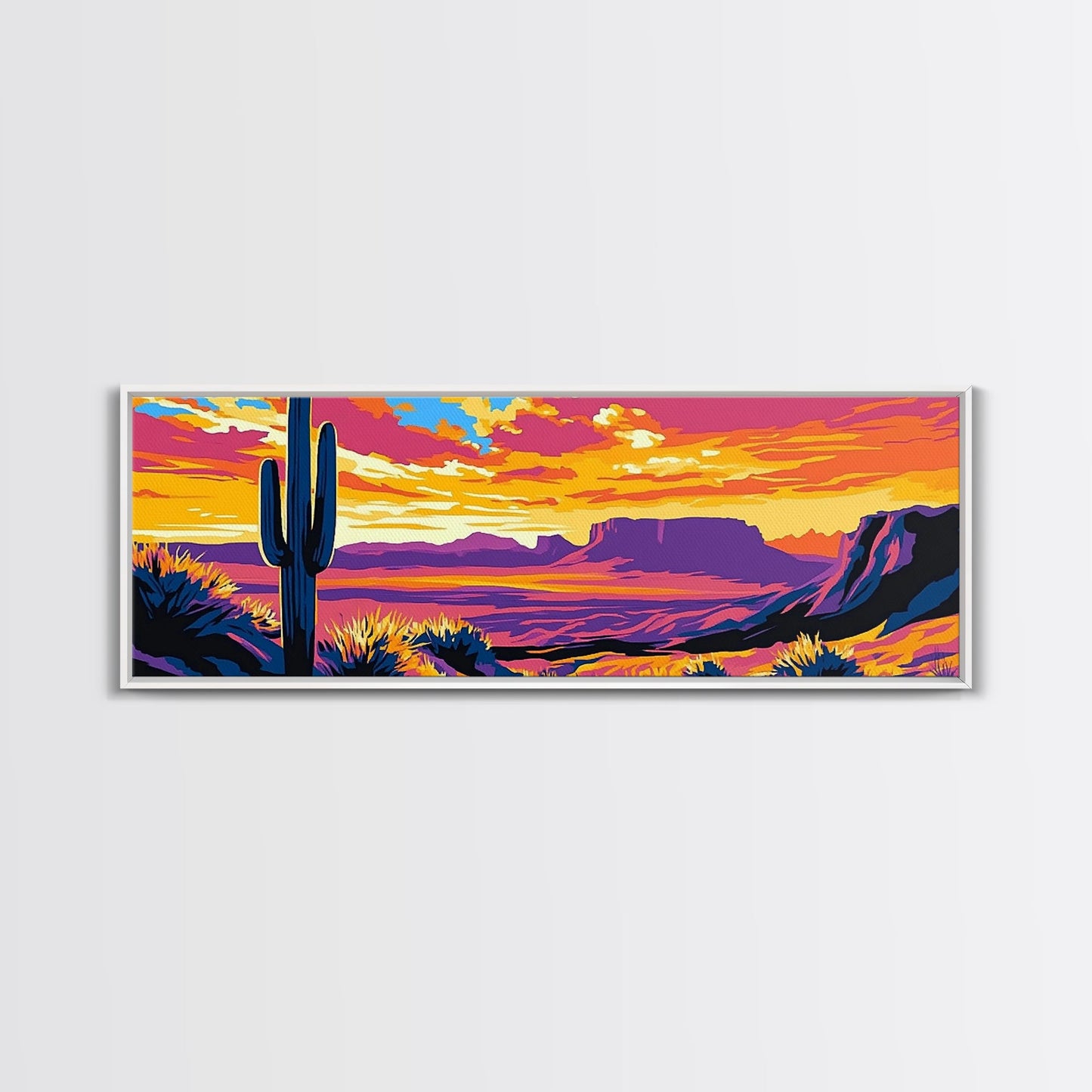Southwest Sunset, Joshua tree art, desert landscape, southwest wall art, pink orange wall art, bold colors, framed canvas print