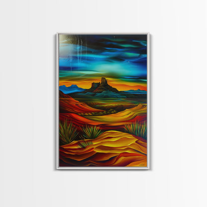 Dramatic Desert Landscape - Vibrant Western Art, Framed Canvas Print, Living Room Decor, Desert Painting, Colorful Wall Art