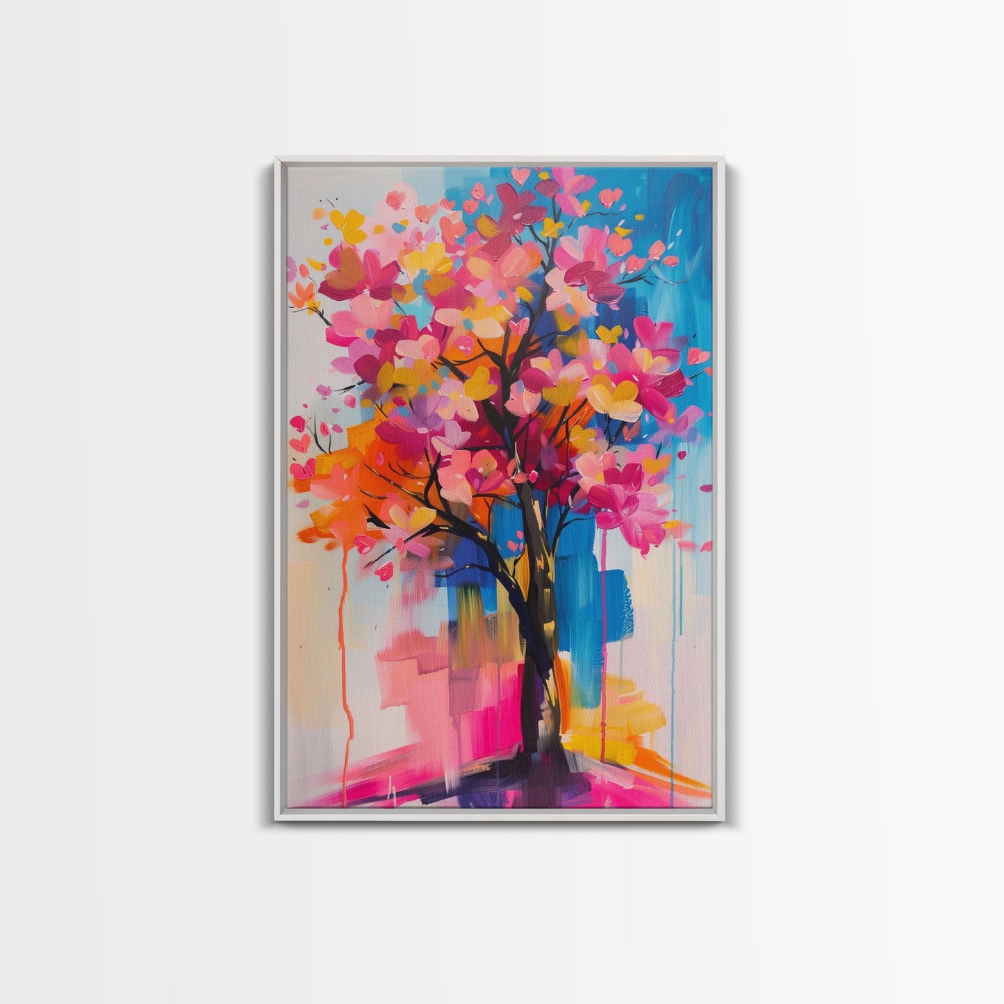Blossom Tree in Bloom Framed Canvas Print - Nature Wall Art, Living Room Decor, Modern Artwork, Unique Floral Art for Bedroom and Office
