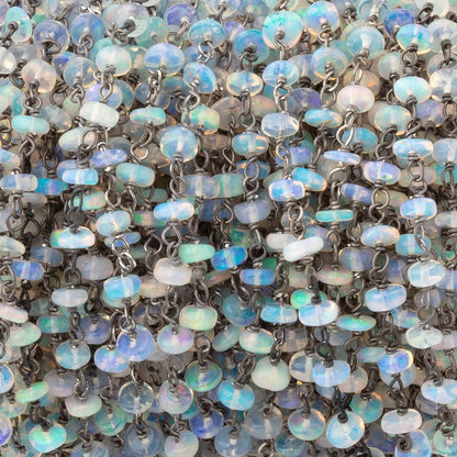 4mm Ethiopian Opal Plain Rondelles on Black Gold over .925 Chain
