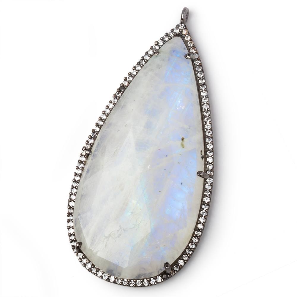 50x25mm Black Gold CZ Bezel Rainbow Moonstone Pear Pendant 1 Focal Bead