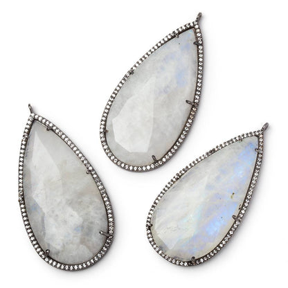 50x25mm Black Gold CZ Bezel Rainbow Moonstone Pear Pendant 1 Focal Bead
