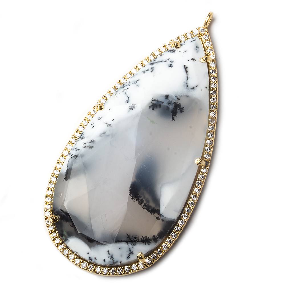 50x25mm Vermeil Bezel CZ and Dendritic Opal Pear Pendant 1 focal bead