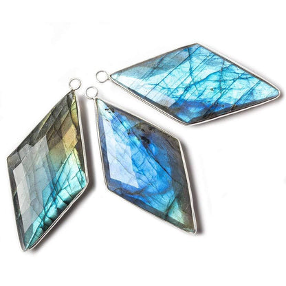 50x26mm Sterling Silver bezel Labradorite faceted kite Pendant 1 focal bead