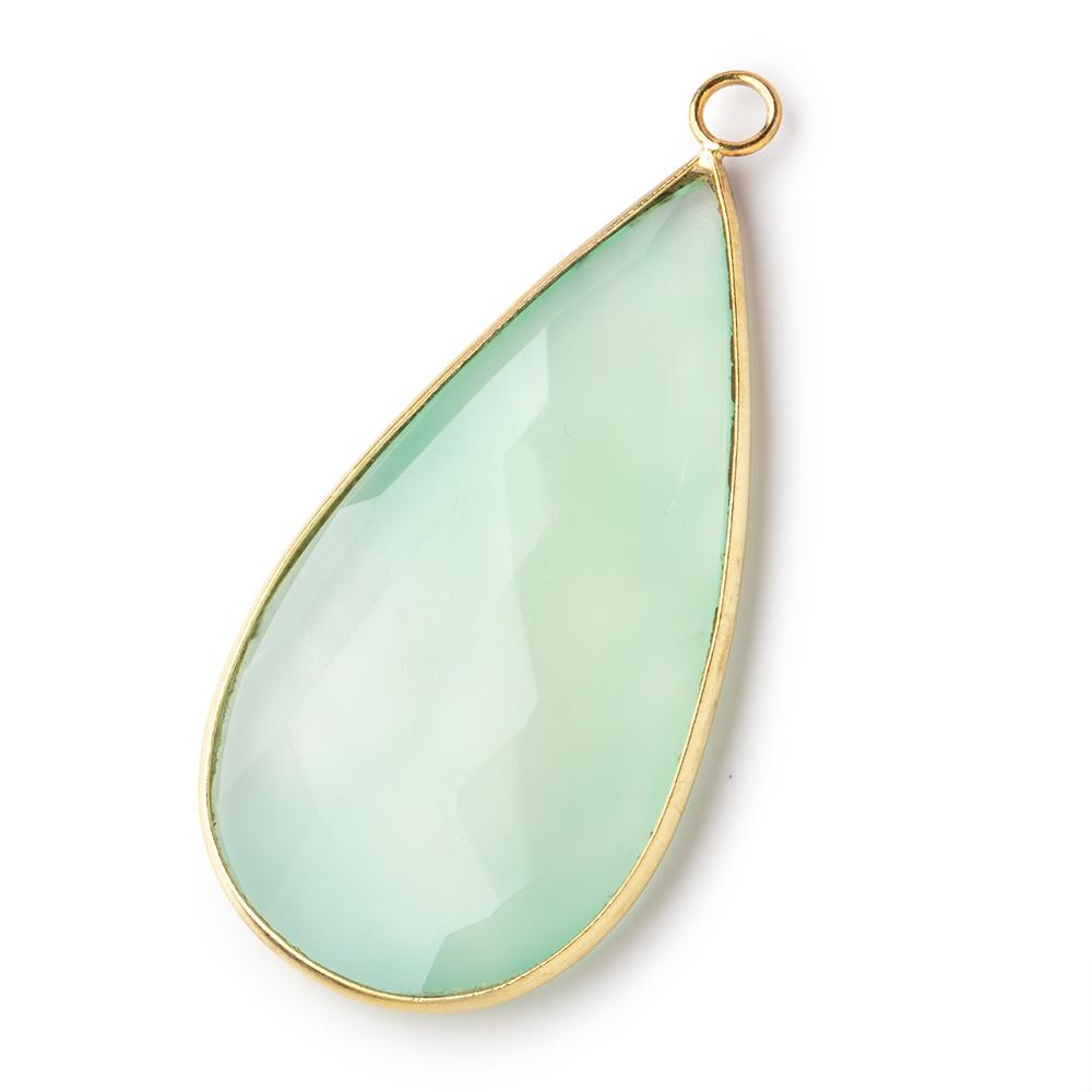 50x26mm Vermeil Bezel Seafoam Chalcedony Faceted Pear Pendant 1 piece