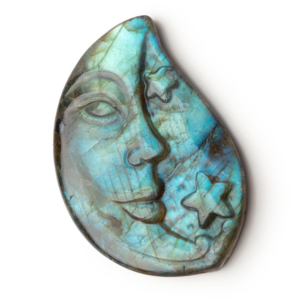 50x34mm Labradorite Crescent Moon and Stars Cabochon 1 Piece