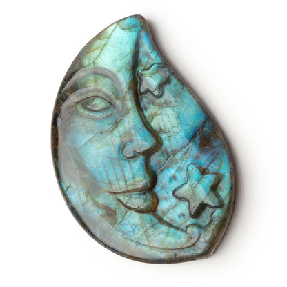 50x34mm Labradorite Crescent Moon and Stars Cabochon 1 Piece