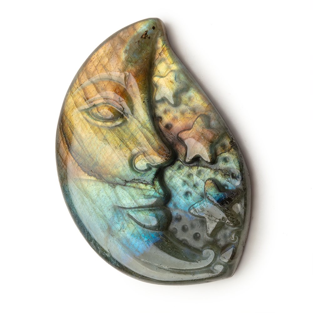 50x34mm Labradorite Crescent Moon and Stars Cabochon 1 Piece