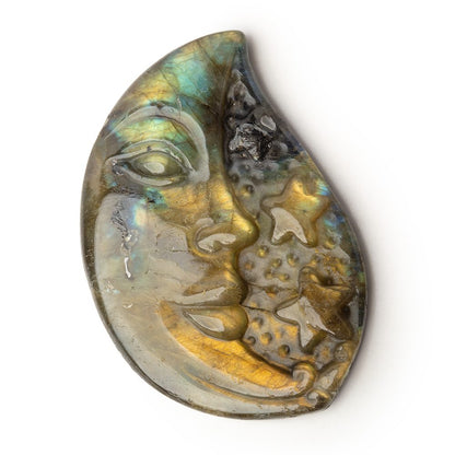 50x34mm Labradorite Crescent Moon and Stars Cabochon 1 Piece