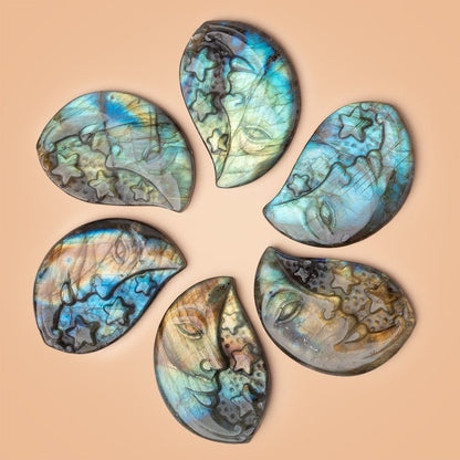 50x34mm Labradorite Crescent Moon and Stars Cabochon 1 Piece