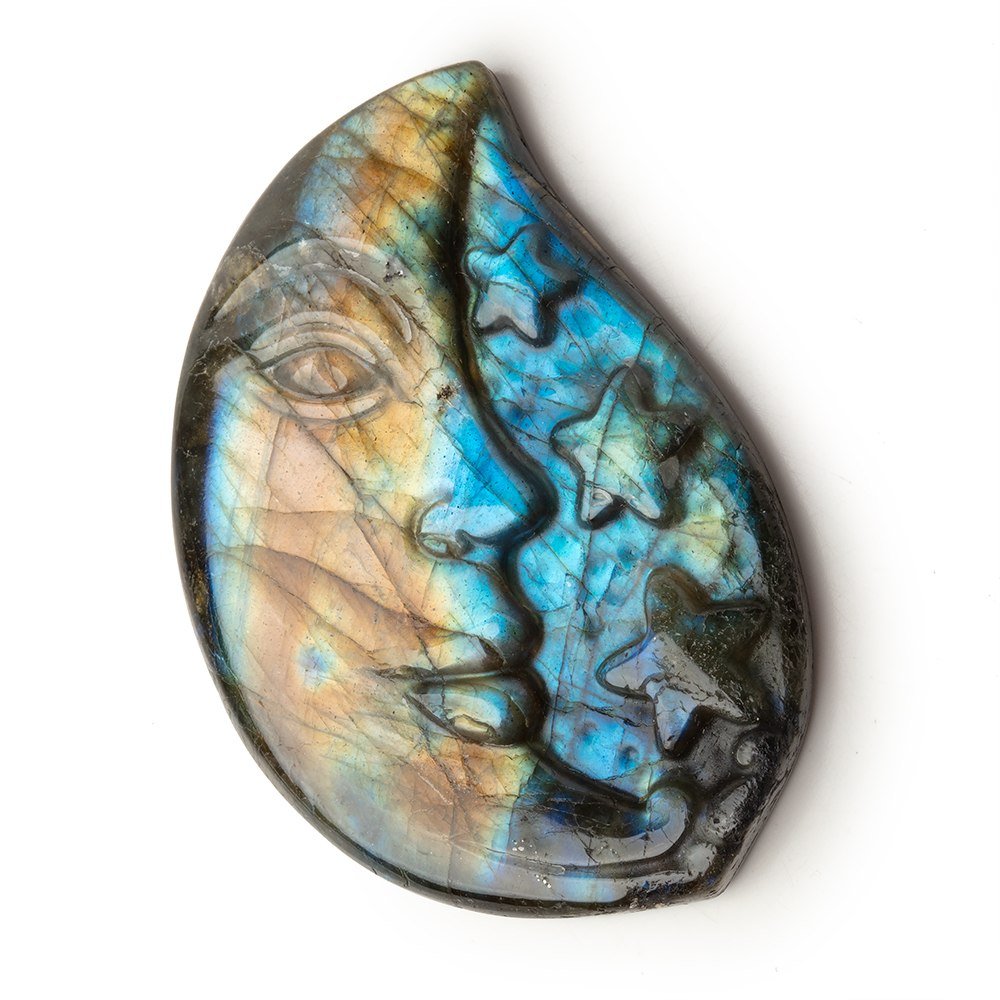 50x34mm Labradorite Crescent Moon and Stars Cabochon 1 Piece