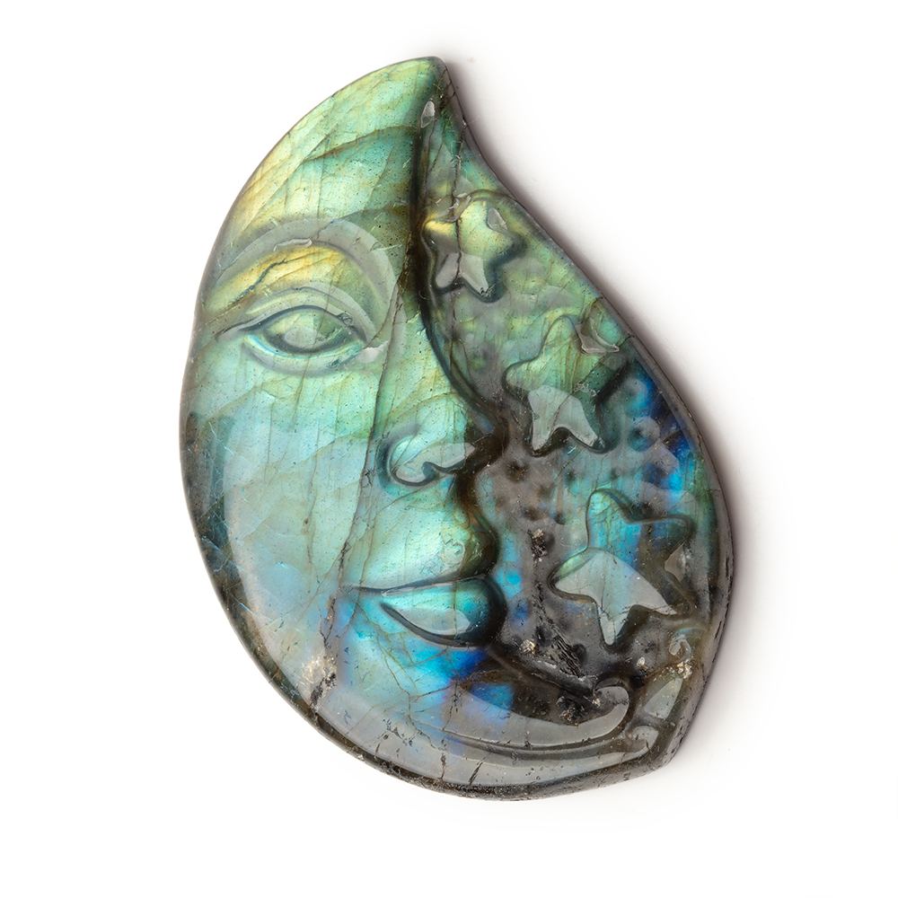 50x34mm Labradorite Crescent Moon and Stars Cabochon 1 Piece