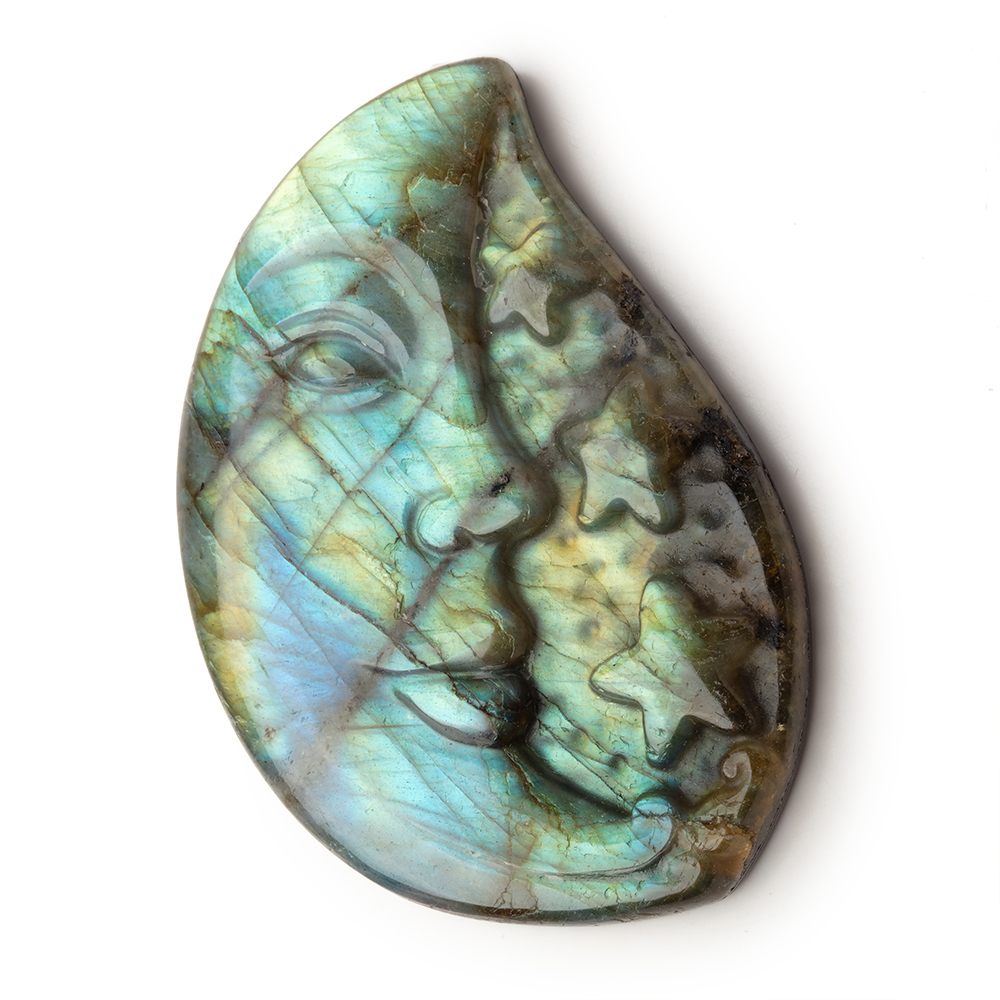 50x34mm Labradorite Crescent Moon and Stars Cabochon 1 Piece