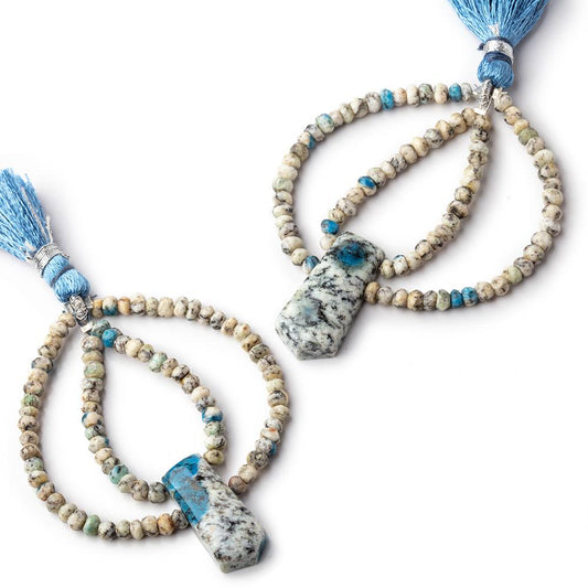 50x50mm K2 Azurite Granite "K2 Jasper" Fancy Focal Beads Set of 2