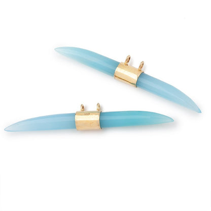 50x5mm Vermeil Bezel Seafoam Chalcedony Horn Connector 1 Focal piece