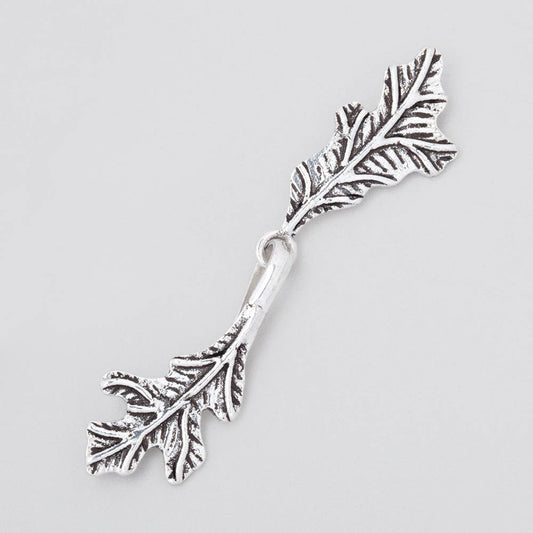 51x11mm Antiqued Sterling Silver Hook & Eye Clasp Oak Leaves 1 piece