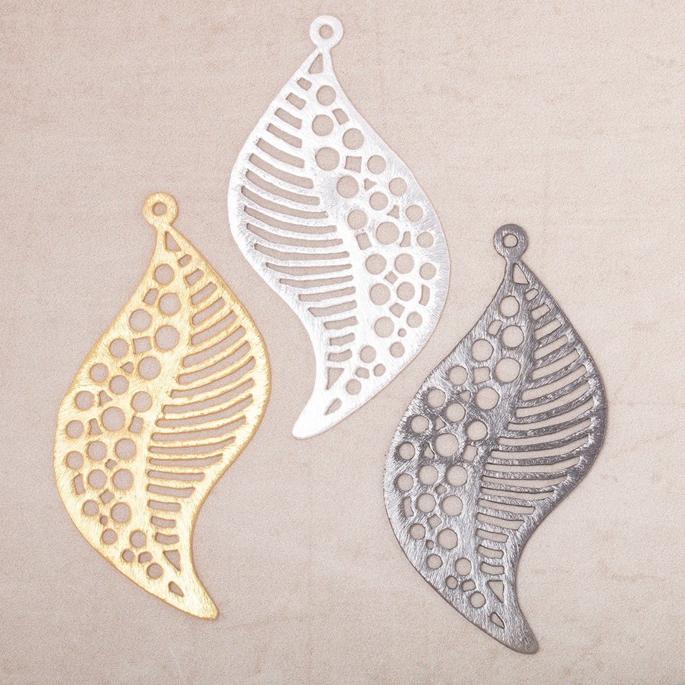 51x30mm Brushed Filigree Leaf Charm Set of 2 pieces