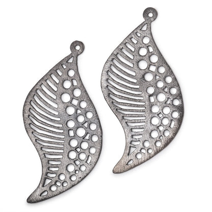 51x30mm Brushed Filigree Leaf Charm Set of 2 pieces