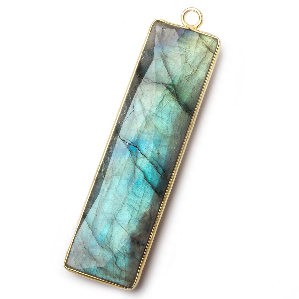 52.5x14.5mm Vermeil Bezel Labradorite faceted rectangle bar pendant 1 piece