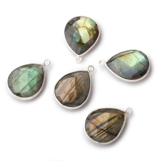 18x15mm Silver Bezeled Labradorite Faceted Pear Focal Bead 1 piece