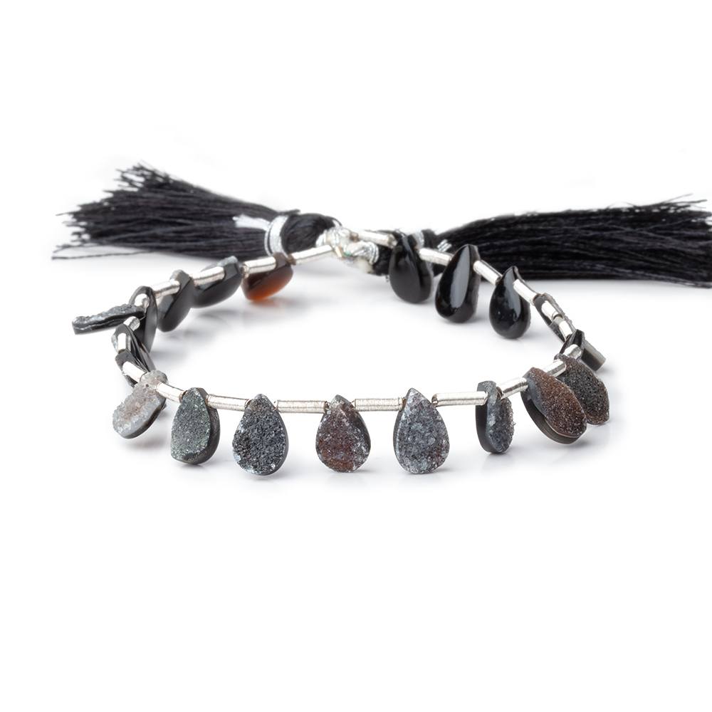 7-9mm Black Agate Drusy Pear Beads 7.25 inch 20 pieces