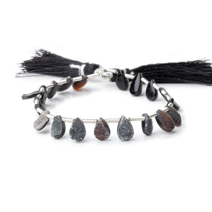 7-9mm Black Agate Drusy Pear Beads 7.25 inch 20 pieces