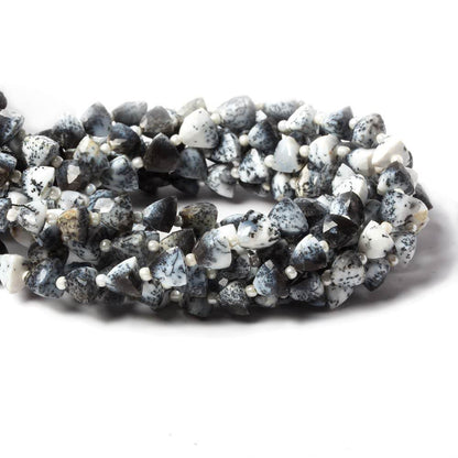 5.3x5-6.3x6mm Dendritic Opal Straight Drilled Faceted Trillion 7 inch 24 beads