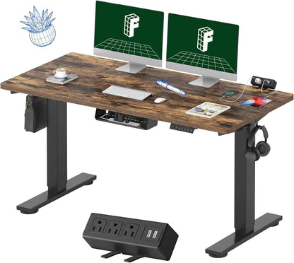 EN2 Height Adjustable Electric Standing Desk - 48"x30" with Clamp Power Strip & Cable Management (Gray Frame + Mahogany Top)