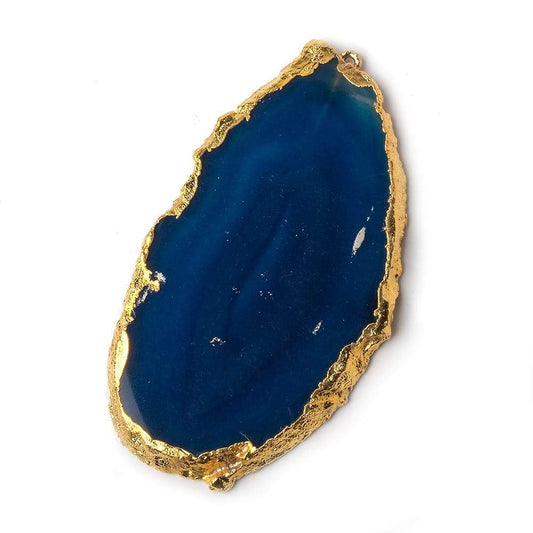 54x30mm Gold Leaf Aegean Blue Agate Slice Focal Bead Pendant 1 piece