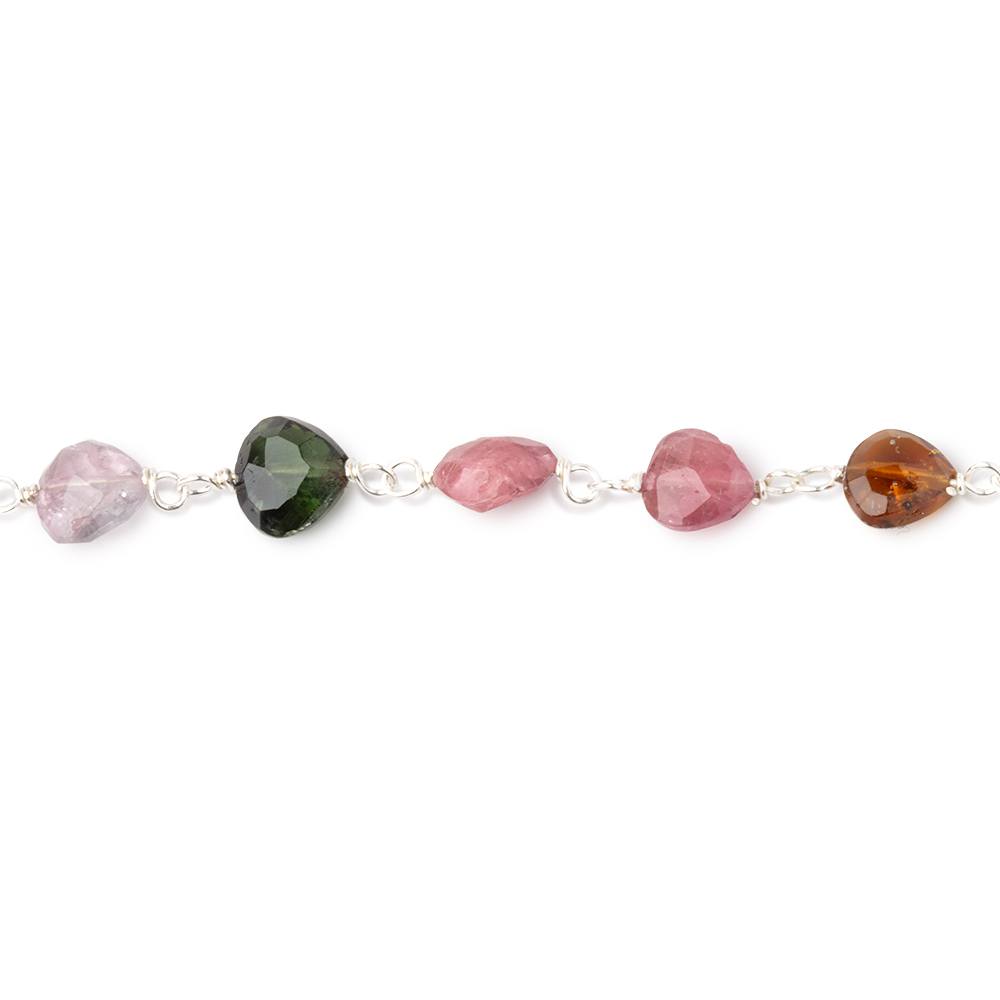 5.5-6.5mm Multi Color Tourmaline Faceted Hearts on Sterling Silver Chain
