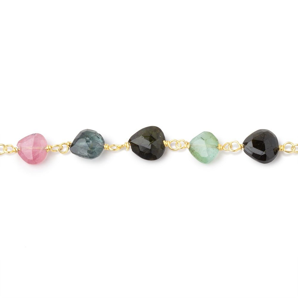5.5-6.5mm Multi Color Tourmaline Faceted Hearts on Vermeil Chain