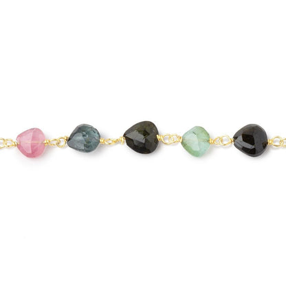 5.5-6.5mm Multi Color Tourmaline Faceted Hearts on Vermeil Chain