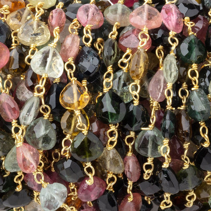 5.5-6.5mm Multi Color Tourmaline Faceted Hearts on Vermeil Chain