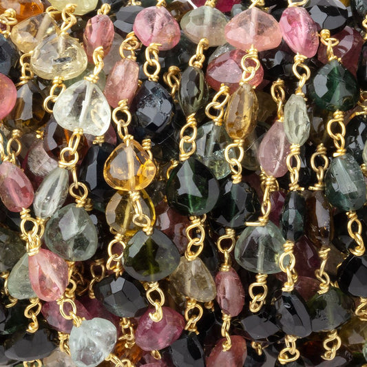 5.5-6.5mm Multi Color Tourmaline Faceted Hearts on Vermeil Chain