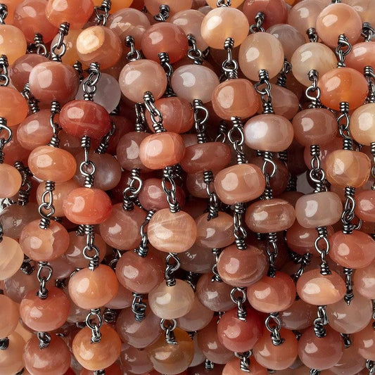 5.5-6mm Angel Skin Peach Moonstone plain rondelles Black Gold plated Chain 26 beads