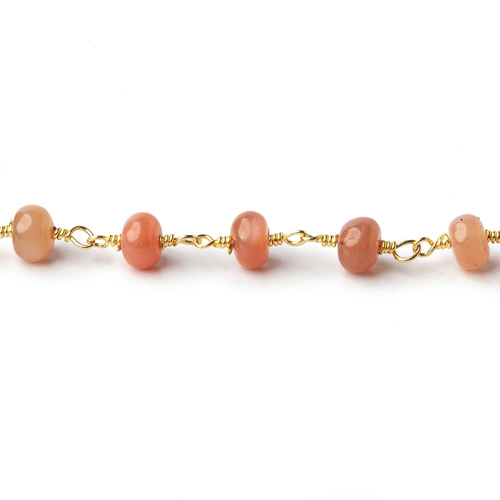 5.5-6mm Angel Skin Peach Moonstone plain rondelles Gold plated Chain by the foot 27 beads per