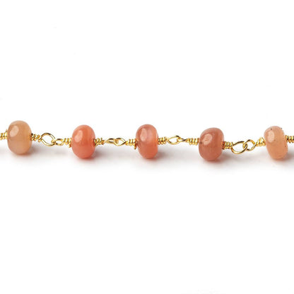 5.5-6mm Angel Skin Peach Moonstone plain rondelles Gold plated Chain by the foot 27 beads per